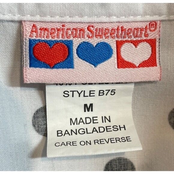 American Sweetheart Womens Size Medium White w/Black Polka Dots 3/4 Sleeve Shirt - Picture 7 of 9